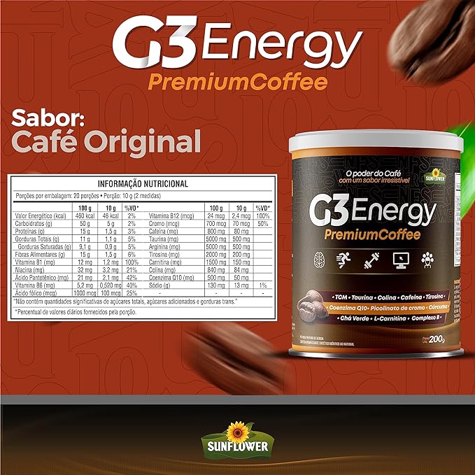 G3 Energy Premium Coffee Solúvel Pré Treino 200g – Sunflower Indústria